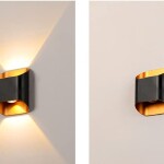 2 LED Outdoor Black Gold Wall Gate Lamp Up and Down Wall Light Waterproof (Warm White)