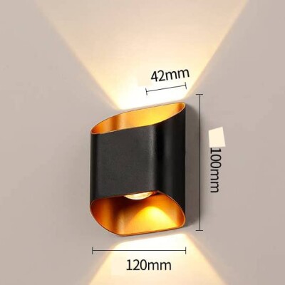 2 LED Outdoor Black Gold Wall Gate Lamp Up and Down Wall Light Waterproof (Warm White)